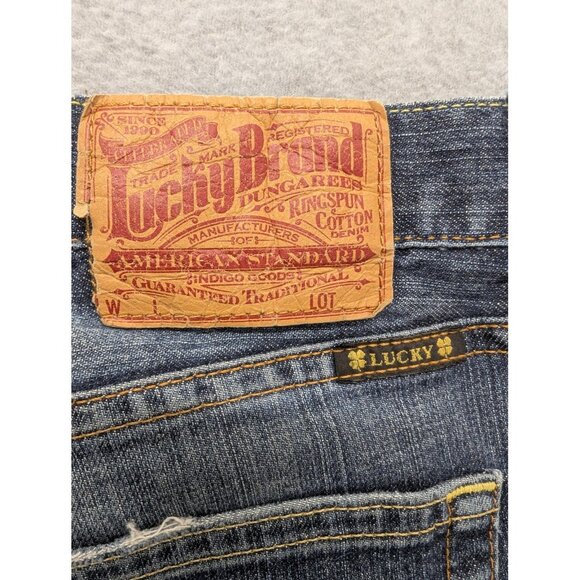 Lucky Brand Dungarees Jeans Mens 32x32 Blue Classic Fit Straight Leg Zip Fly - Picture 11 of 16